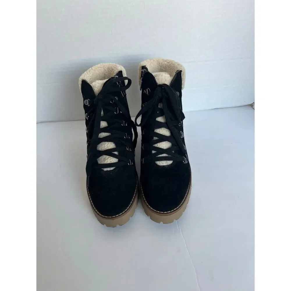 Blondo Devin Waterproof Boots Women 8.5 Black Excellent Suede Sherpa Lug Sole‎